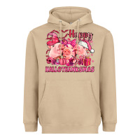 Mushroom Happy Hallothanksmas Pigs pink Heavyweight Hoodie - NancyCooperArtShop