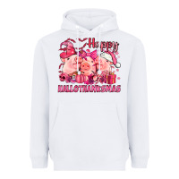 White Happy Hallothanksmas Pigs pink Heavyweight Hoodie - NancyCooperArtShop