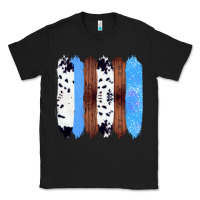 Black Western Farm Life Cowhide Wood Blue Glitter Brush Stroke Classic Tee - Bettercallsaul