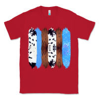 Red Western Farm Life Cowhide Wood Blue Glitter Brush Stroke Classic Tee - Bettercallsaul