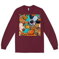 Burgundy autumn cows seamless pattern Long Sleeve Tee - BundleAndBundleShop
