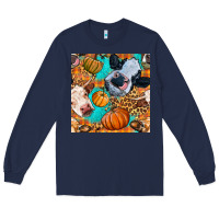 Navy autumn cows seamless pattern Long Sleeve Tee - BundleAndBundleShop