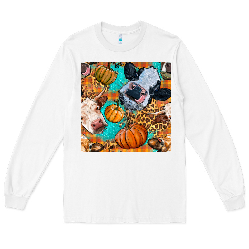 Autumn Cows Seamless Pattern Long Sleeve Tee by BundleAndBundleShop | Teevron