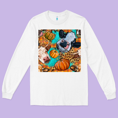 Autumn Cows Seamless Pattern Long Sleeve Tee Designed By Bundleandbundleshop