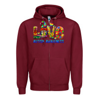 Burgundy autism awareness love Zipper Hoodie - BarkalooDesign