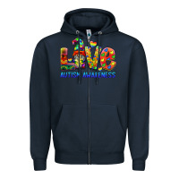 Navy autism awareness love Zipper Hoodie - BarkalooDesign