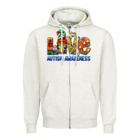 Oatmeal Heather autism awareness love Zipper Hoodie - BarkalooDesign