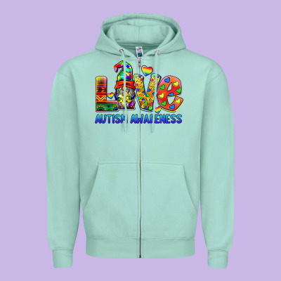 Autism Awareness Love Zipper Hoodie Designed By Barkaloodesign