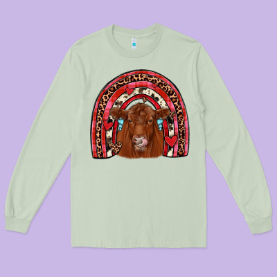 Valentines Red Angus Rainbow Long Sleeve Tee Designed By Jahusdesignshop