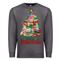 Charcoal Heather christmas book tree Premium Sweatshirt - MaliasSmallBusiness