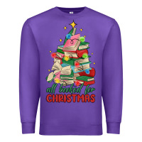 Purple christmas book tree Premium Sweatshirt - MaliasSmallBusiness