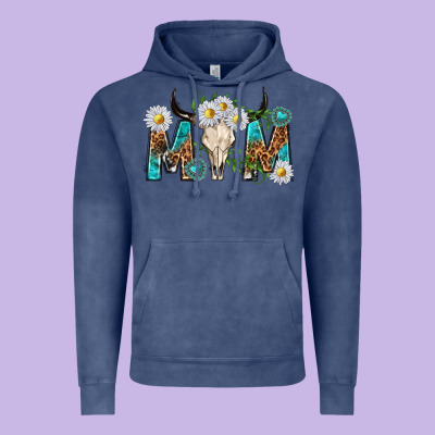 Mom With Bull Skull Vintage Hoodie Designed By Texasbilliewilder