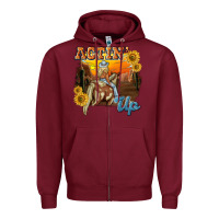 Burgundy actinup with cowgirl Zipper Hoodie - NancyCooperArtShop