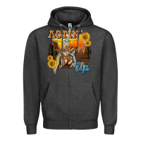 Charcoal Heather actinup with cowgirl Zipper Hoodie - NancyCooperArtShop