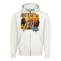 Oatmeal Heather actinup with cowgirl Zipper Hoodie - NancyCooperArtShop