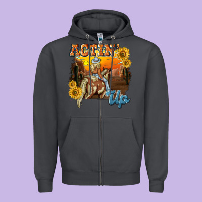 Actinup With Cowgirl Zipper Hoodie Designed By Nancycooperartshop