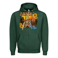 Sports Green actinup with cowgirl Zipper Hoodie - NancyCooperArtShop