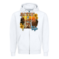 White actinup with cowgirl Zipper Hoodie - NancyCooperArtShop