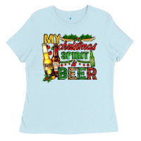 Baby Blue my christmas spirit is beer with beer bottles Ladies Tee - AdoDesignShop