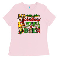 Bubblegum Pink my christmas spirit is beer with beer bottles Ladies Tee - AdoDesignShop
