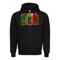 Black our lady of Guadalupe Mexican flag background Zipper Hoodie - Jasminsmagicworld