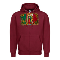 Burgundy our lady of Guadalupe Mexican flag background Zipper Hoodie - Jasminsmagicworld