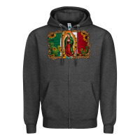 Charcoal Heather our lady of Guadalupe Mexican flag background Zipper Hoodie - Jasminsmagicworld