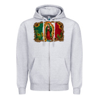 Heather Grey our lady of Guadalupe Mexican flag background Zipper Hoodie - Jasminsmagicworld