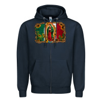 Navy our lady of Guadalupe Mexican flag background Zipper Hoodie - Jasminsmagicworld