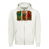 Oatmeal Heather our lady of Guadalupe Mexican flag background Zipper Hoodie - Jasminsmagicworld