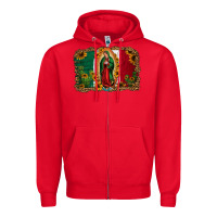 Red our lady of Guadalupe Mexican flag background Zipper Hoodie - Jasminsmagicworld