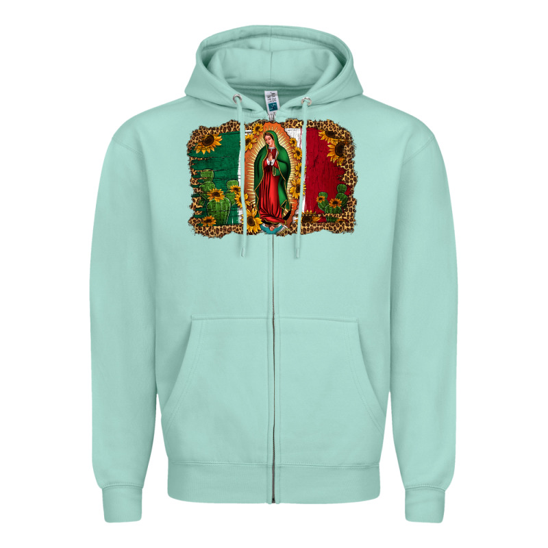 Our Lady Of Guadalupe Mexican Flag Background Zipper Hoodie by Jasminsmagicworld | Teevron