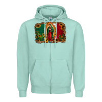 Seafoam our lady of Guadalupe Mexican flag background Zipper Hoodie - Jasminsmagicworld