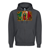 Smoke our lady of Guadalupe Mexican flag background Zipper Hoodie - Jasminsmagicworld