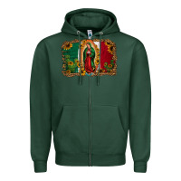 Sports Green our lady of Guadalupe Mexican flag background Zipper Hoodie - Jasminsmagicworld