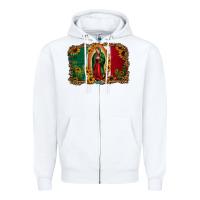 White our lady of Guadalupe Mexican flag background Zipper Hoodie - Jasminsmagicworld