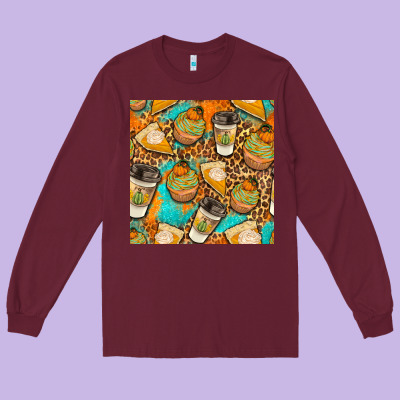 Autumn Cupcakes Seamless Pattern Long Sleeve Tee Designed By Bundleandbundleshop
