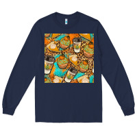 Navy autumn cupcakes seamless pattern Long Sleeve Tee - BundleAndBundleShop