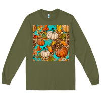 Army Green fall pumpkin seamless pattern Long Sleeve Tee - BundleAndBundleShop