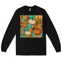 Black fall pumpkin seamless pattern Long Sleeve Tee - BundleAndBundleShop