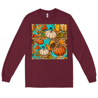 Burgundy fall pumpkin seamless pattern Long Sleeve Tee - BundleAndBundleShop