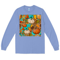 Colony Blue fall pumpkin seamless pattern Long Sleeve Tee - BundleAndBundleShop