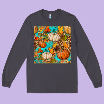 Fall Pumpkin Seamless Pattern Long Sleeve Tee Designed By Bundleandbundleshop