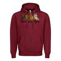 Burgundy Peace Love Tigers Zipper Hoodie - LillyAllenDesigns