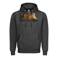 Charcoal Heather Peace Love Tigers Zipper Hoodie - LillyAllenDesigns