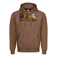 Chestnut Peace Love Tigers Zipper Hoodie - LillyAllenDesigns