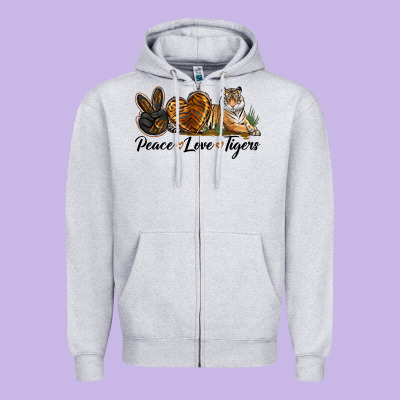 Peace Love Tigers Zipper Hoodie Designed By Lillyallendesigns