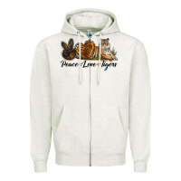 Oatmeal Heather Peace Love Tigers Zipper Hoodie - LillyAllenDesigns