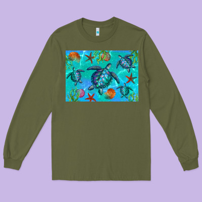 Turtle Seashells Starfish Long Sleeve Tee Designed By Artiststas