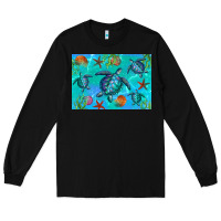 Black Turtle Seashells Starfish Long Sleeve Tee - Artiststas